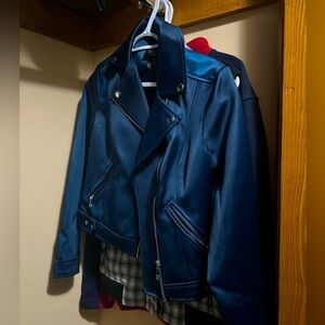 Royal navy blue cropped biker jacket